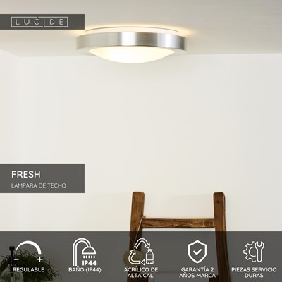 Lucide FRESH - Lámpara de techo Baño - Ø 35 cm - 2xE27 - IP44 - Cromo mate